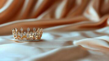 Gold Crown on Beige Fabric photo