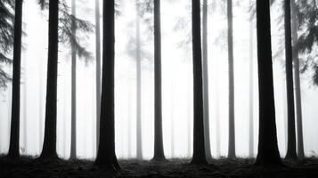 Misty Forest Trunks, Calm Scene photo