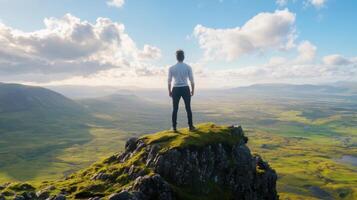 Man Contemplating Mountain View photo