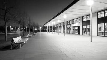 Modern Building at Night, Empty Plaza photo