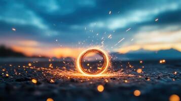 Sparkler ring, sunset, outdoors photo