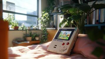 Retro Game on Bed, Sunny Room photo