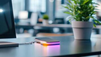 Modern Office Desk, Phone Charging photo
