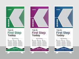 Professional Trifold Business Roll-Up Banner Design Template for Unleashing Potential - Professional digital artwork with vibrant colors and detailed composition vector