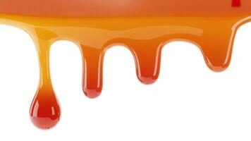 Close up of dripping caramel sauce against a white background with smooth texture looks sweet photo