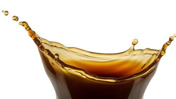 Close up shot of a dark liquid splash on a white background in a studio setting photo