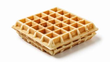 Close up shot of a stack of waffles on a white background in a studio setting photo