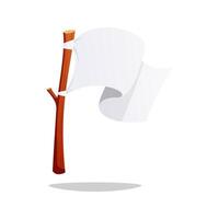 White flags on the wooden branch isolated on white background. vector