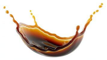 Isolated brown liquid splash with droplets on a white background in a studio shot photo