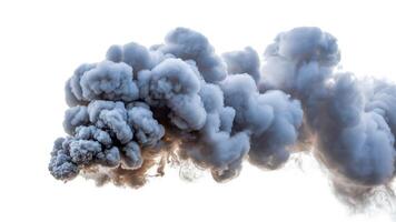 A large billowing cloud of gray smoke against a bright white background in the sky photo