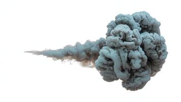 Isolated plume of gray smoke billowing and spreading on a stark white background photo