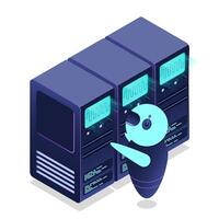 Isometric futuristic server. Isometric database. Abstract blockchain. Computer storage. Cloud storage, vector