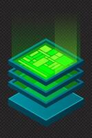 Isometric database. Futuristic server. Big data isometric. Cloud computing and file cloud storage. Isometric technology vector