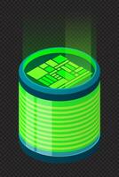 Isometric database. Futuristic server. Big data isometric. Cloud computing and file cloud storage. Isometric vector