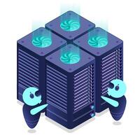 Isometric futuristic server. Isometric database. Abstract blockchain. Computer storage. Cloud storage. vector