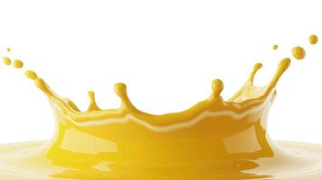 A vibrant splash of yellow liquid creating a crown shape against a white background space photo