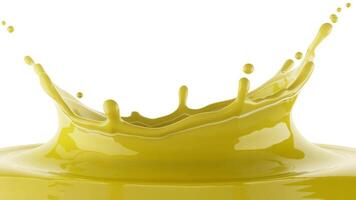 A vibrant yellow liquid splash creating a crown shape against a plain white background space photo