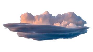 Isolated cloud formation with flat bottom and fluffy top against white background photo