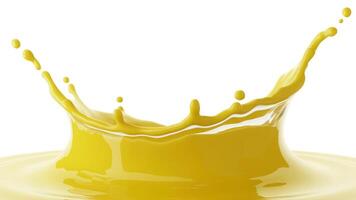 Close up shot of a vibrant yellow liquid splash against a clean white background image view photo