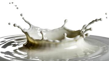 Close up shot of a milk splash with droplets on a white background in studio light photo