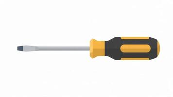 Illustration of a flat head screwdriver with a yellow and black handle on white photo