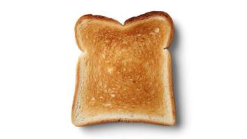 A single slice of golden brown toast sitting on a white surface in a studio setting view photo