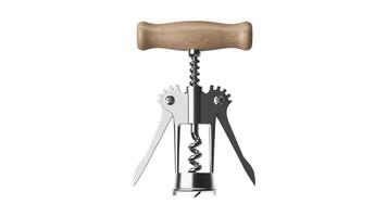 Isolated image of a metal corkscrew with a wooden handle on a white background photo