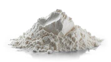 A close up shot of a pile of white powder against a bright white background plain photo