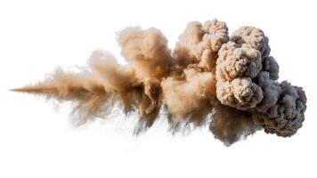 Isolated shot of a large cloud of brown dust against a stark white background photo