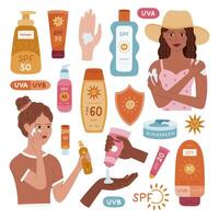 Illustration of sunscreen products and usage vector