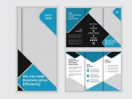 Modern Trifold Brochure Design for Business Growth, Featuring a Blue and Black Theme with a Professional and Efficient Mood vector