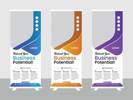 Modern Tri-Fold Roll Up Banner Design for Business Potential Unveiling, Vibrant Color Scheme - Professional digital artwork with vibrant colors and detailed composition vector