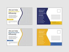 Modern, Professional Postcard Templates for Business Growth and Real Estate Property Promotion, Featuring a Blue and Yellow Design vector