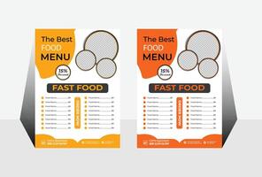 Vibrant Orange and Gray Fast Food Menu Stand Design with 15 Discount Offer for Ordering Now vector