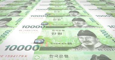 Banknotes of ten thousand wons of South Korea rolling, cash money, loop video