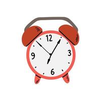 Flat illustration of a hand drawn retro style alarm clock with bells on top and classic round shape. Isolated on a white background. Perfect for school, time, and morning themed designs vector