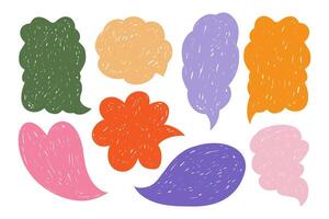 Pencil speech bubbles doodle set. Crayon communication frame, Grunge texture, comic talk balloon in sketch style. Hand drawn illustration isolated on white background vector