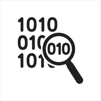 Magnifying glass examining binary code data vector