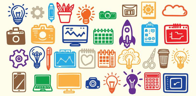 Colorful Office Icon Elements Set