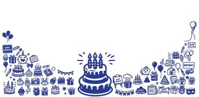 Blue of Hand draw Set of simple birthday icons vector