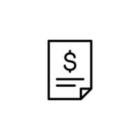 Simple line art icon depicting a financial document, invoice or bill, featuring a dollar sign. vector