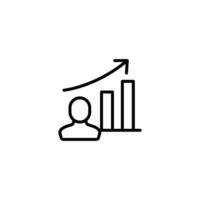 Simple icon depicting upward trending graph with a person, symbolizing personal or business growth. vector