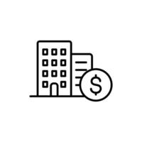 Line art icon of a building with financial symbol vector