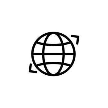 Simple icon depicting a rotating globe, symbolizing global connectivity and rotation. vector