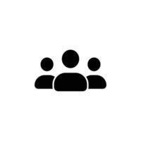 Simple black silhouette icon representing a group of three people. vector