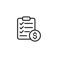 Icon depicting a checklist with a dollar sign, symbolizing financial planning and expense tracking. vector