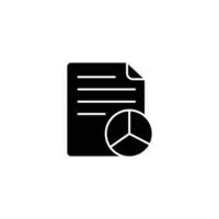 Black icon of a document with a pie chart symbolizing data analysis and reporting vector