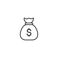Simple line art icon of a money bag. A dollar sign is visible inside the sack vector
