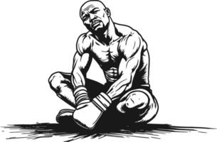 Boxer Defeated Sad Athlete After Losing Match. vector
