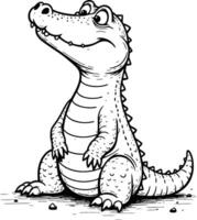 Alligator Cartoon with Sketch, Illustration, and Line Art. vector